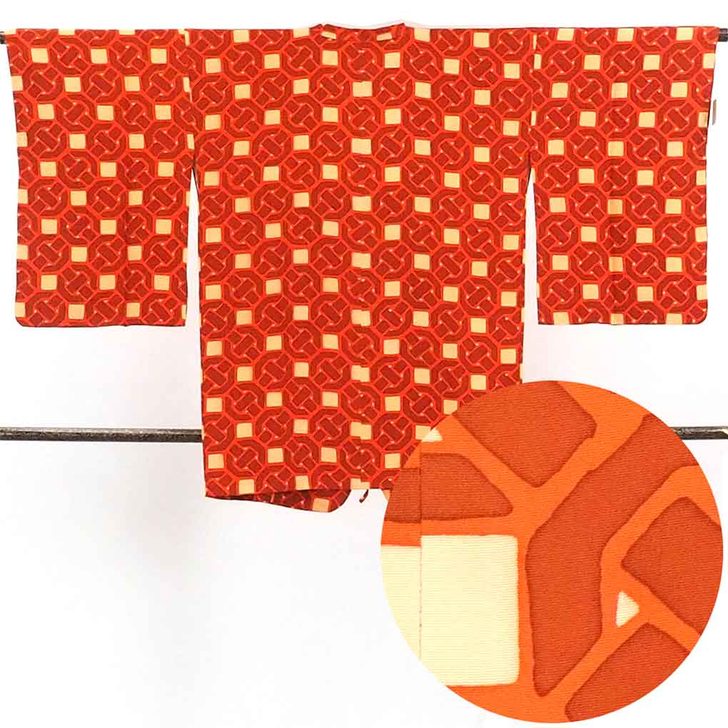 リサイクル着物 道行コート・道中着正絹オレンジ地袷道行コート レディース 秋冬春用 シルク オレンジ 裄Mサイズ身丈86cm 裄65cm 袖丈55cm【ランクA】