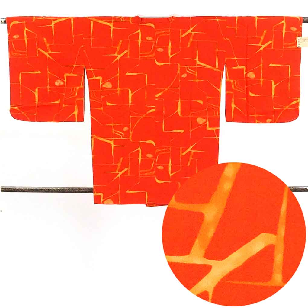 リサイクル 道行コート オレンジ地 袷 正絹 レディース 秋冬春用 シルク オレンジ 裄Mサイズ身丈82cm 裄64cm 袖丈46cm【ランクS】