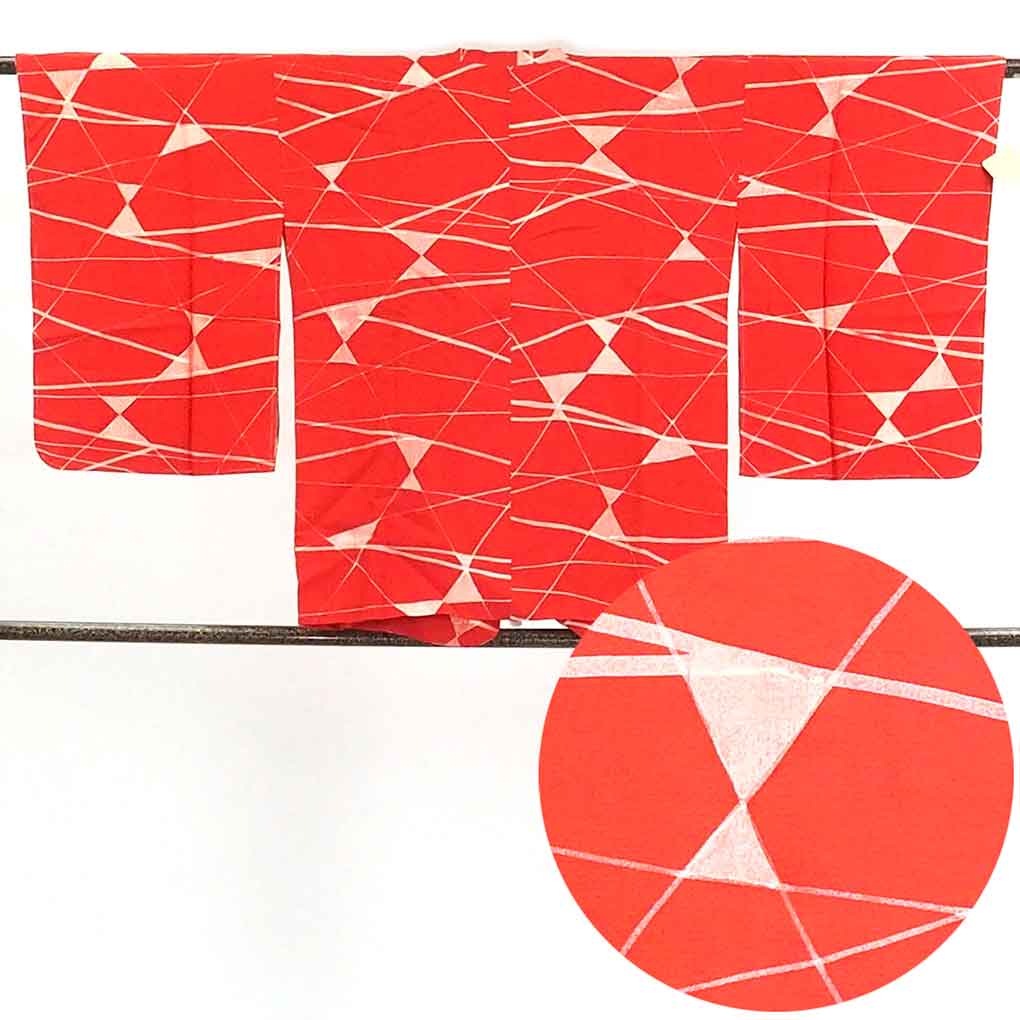 リサイクル 道行コート 朱赤地 袷 正絹 レディース 秋冬春用 シルク オレンジ 裄Mサイズ身丈75cm 裄63cm 袖丈55cm【ランクS】