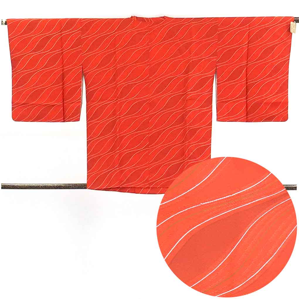 リサイクル 道行コート オレンジ地 袷 正絹 レディース 秋冬春用 シルク オレンジ 裄Mサイズ身丈77cm 裄63cm 袖丈46cm【ランクA】