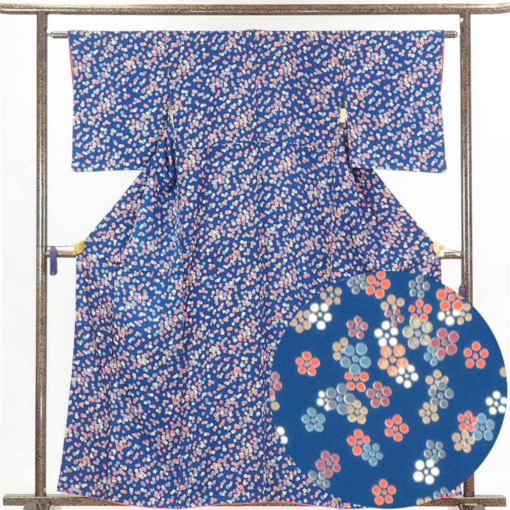特選 小紋 赴き 着物 中古 正絹 袷 カジュアル 花模様 地模様 