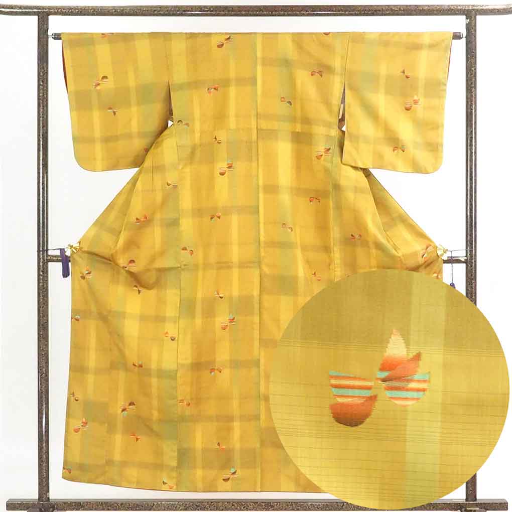 蝶柄 正絹 紬 袷の着物