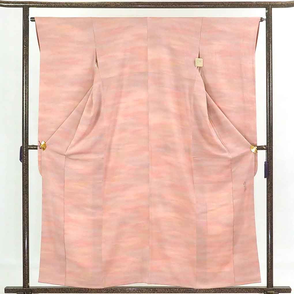 リサイクル着物 振袖 ピンク地 横段ぼかし 袷 正絹 着物 レディース 秋冬春用 シルク ピンク 裄Mサイズ リユース身丈159cm 裄64cm 前幅22.5cm 後幅29cm 袖丈95cm【ランクB】