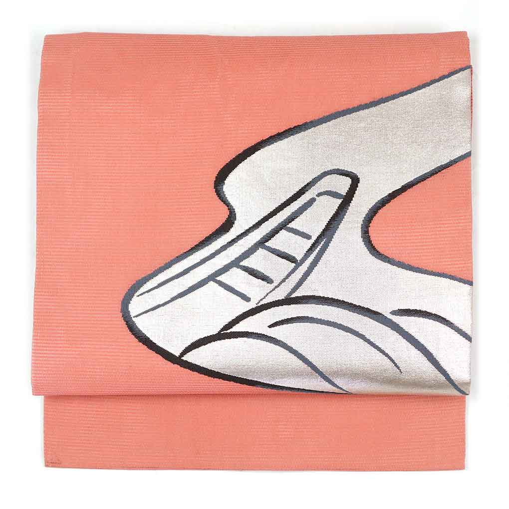 リサイクル帯 名古屋帯 ピンク地 夏物 九寸帯 正絹 レディース 夏用 シルク ピンク フリーサイズ リユース幅30cm 長さ353cm【ランクA】