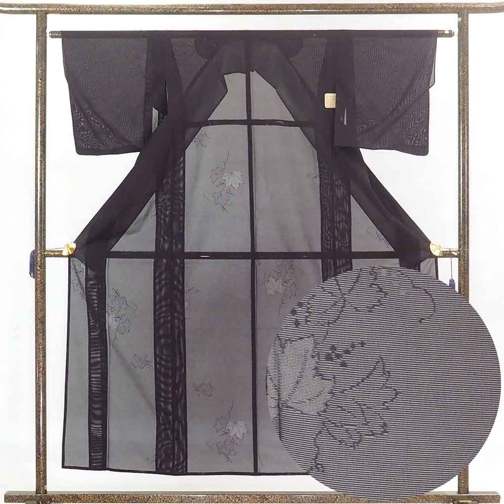 リサイクル着物 小紋 紫地 蔦柄 夏物紋紗 正絹 着物 レディース 夏用 シルク パープル 裄Sサイズ リユース身丈156cm 裄62cm 前幅23cm 後幅29cm 袖丈45cm【ランクA】