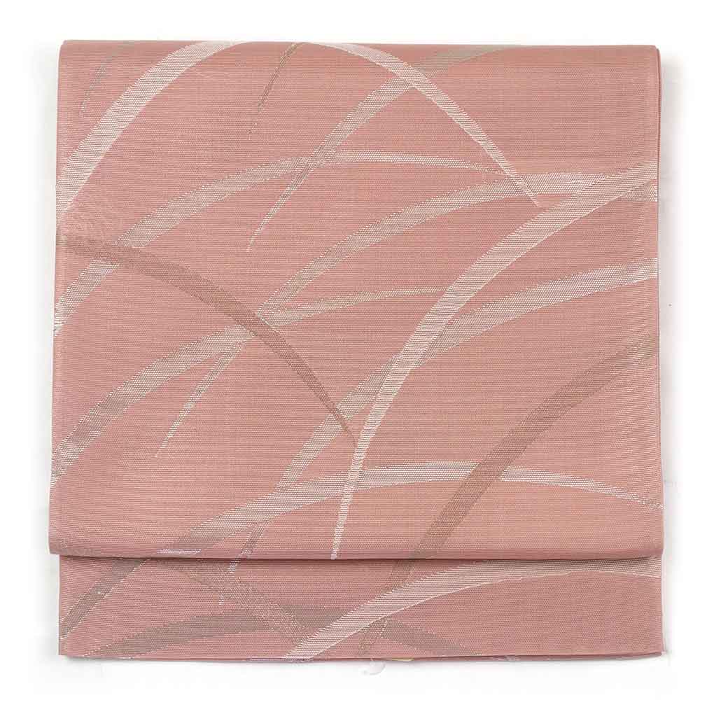 リサイクル帯 袋帯 ピンク地 露芝柄 夏物紗 正絹 六通帯 レディース 夏用 シルク ピンク フリーサイズ リユース幅31cm 長さ427cm【ランクA】