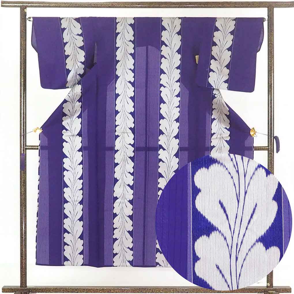 リサイクル着物 小紋 紫地 花柄 夏物紗 正絹 着物 レディース 夏用 シルク パープル 裄Mサイズ リユース身丈151cm 裄65cm 前幅22cm 後幅28cm 袖丈47cm【ランクA】