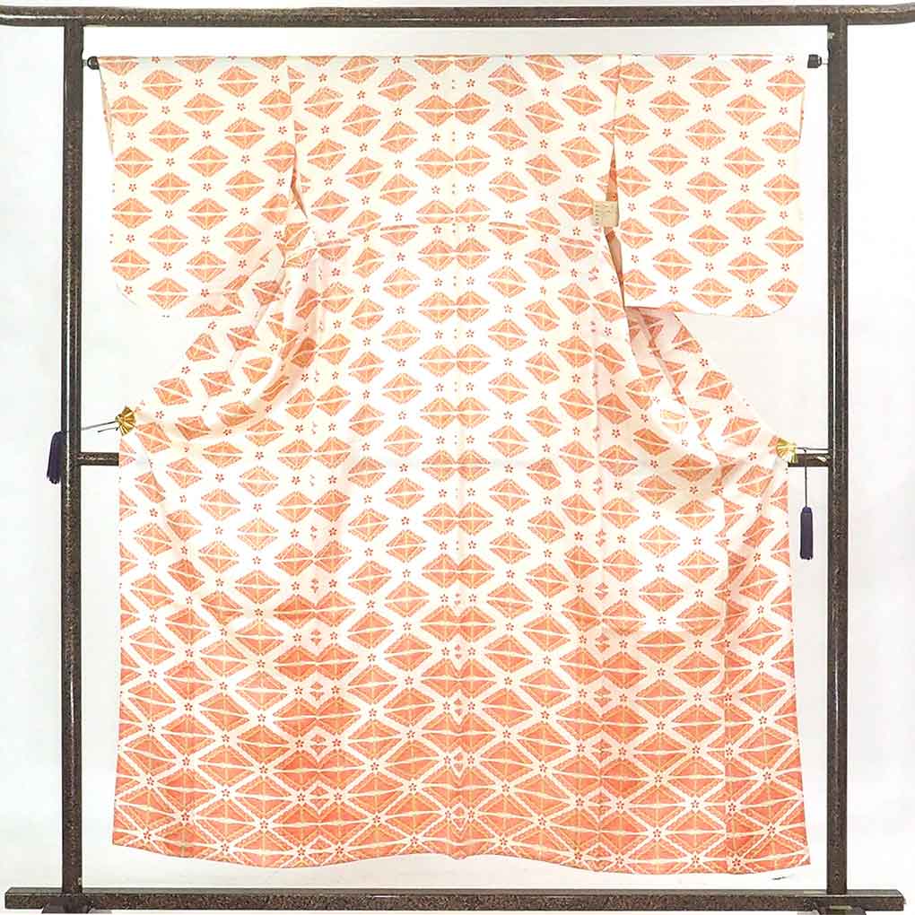 リサイクル着物 訪問着 白地 対い蝶 単衣 正絹 着物 レディース 初夏・初秋用 シルク ホワイト 裄Mサイズ リユース身丈155cm 裄64cm 前幅24cm 後幅29cm 袖丈49cm【ランクA】