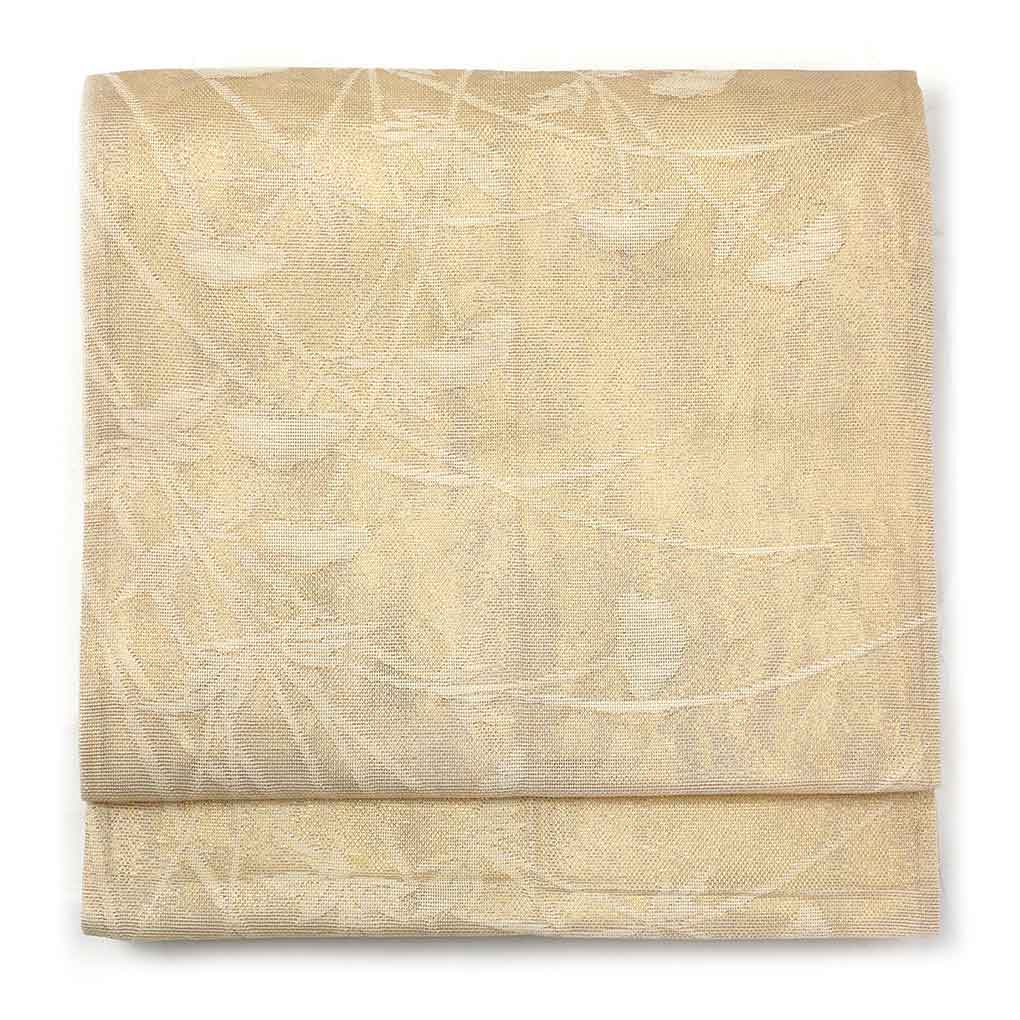 リサイクル帯 袋帯 金糸 花柄 夏物紗 正絹 六通帯 レディース 夏用 シルク ゴールド フリーサイズ リユース幅31cm 長さ424cm【ランクA】