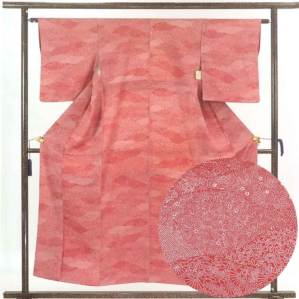 リサイクル着物 小紋 赤地 江戸小紋 袷 正絹 着物 レディース 秋冬春用  