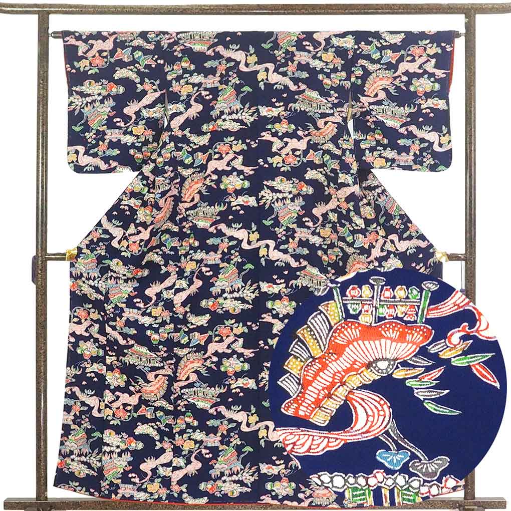 着物 小紋 正絹 花模様 未使用 おりたたん 