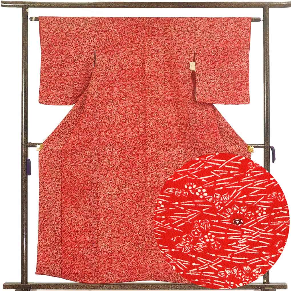 小紋 正絹 松の葉模様 広衿 袷 着物 翼-208 小紋 正絹 松の葉模様 広衿 袷 着物 翼-208