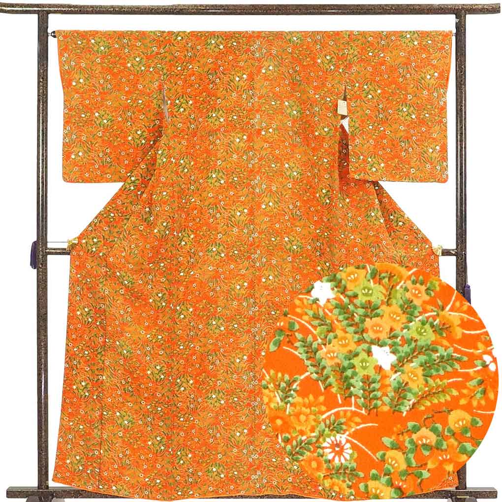 小紋 リサイクル着物 身丈167cm 裄64cm 前幅25cm 後幅29cm 袖丈51cm レディース 袷 扇面 裄Mサイズ 秋冬春用 正絹（シルク）紺地 トールサイズ 美品 中古小紋 リサイクル着物 身丈162cm 裄64cm 前幅25cm 後