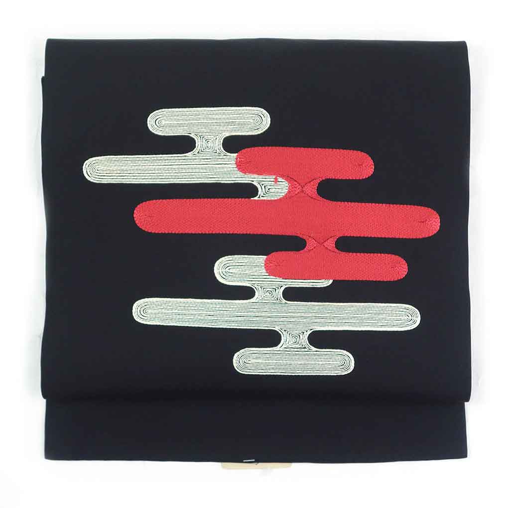 リサイクル 名古屋帯 幅30cm 長さ360cm レディース 霞 秋冬春用 正絹（シルク）黒地 美品 リサイクル リメイク リユース【ランクA】