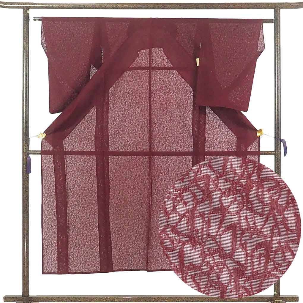 リサイクル 色無地 着物 身丈150cm 裄62cm 前幅23cm 後幅29cm 袖丈57cm 袖幅32cm レディース 無地 裄Sサイズ 夏用 正絹（シルク）赤地 美品 リサイクル リメイク リユース【ランクA】
