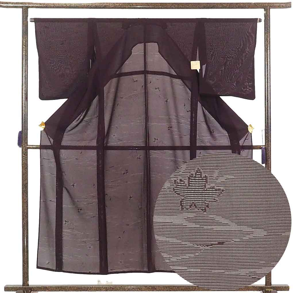 リサイクル 小紋 着物 身丈155cm 裄65cm 前幅26cm 後幅31cm 袖丈49cm 袖幅33.5cm レディース 花柄 裄Mサイズ 夏用 正絹（シルク）紫地 やや難 リサイクル リメイク リユース【ランクB】