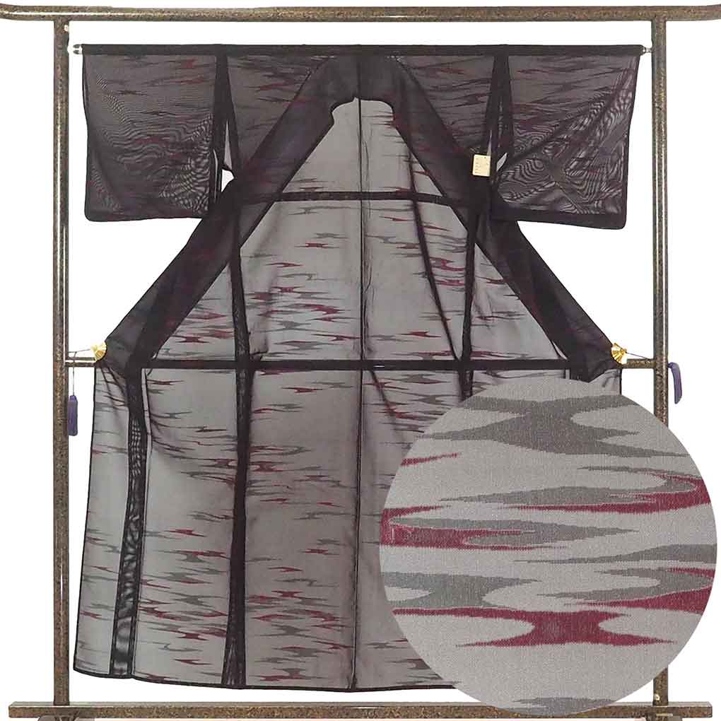 リサイクル 小紋 着物 身丈155cm 裄65cm 前幅25cm 後幅31cm 袖丈45cm 袖幅33cm レディース 連続模様 裄Mサイズ 夏用 正絹（シルク）黒地 やや難 リサイクル リメイク リユース【ランクB】