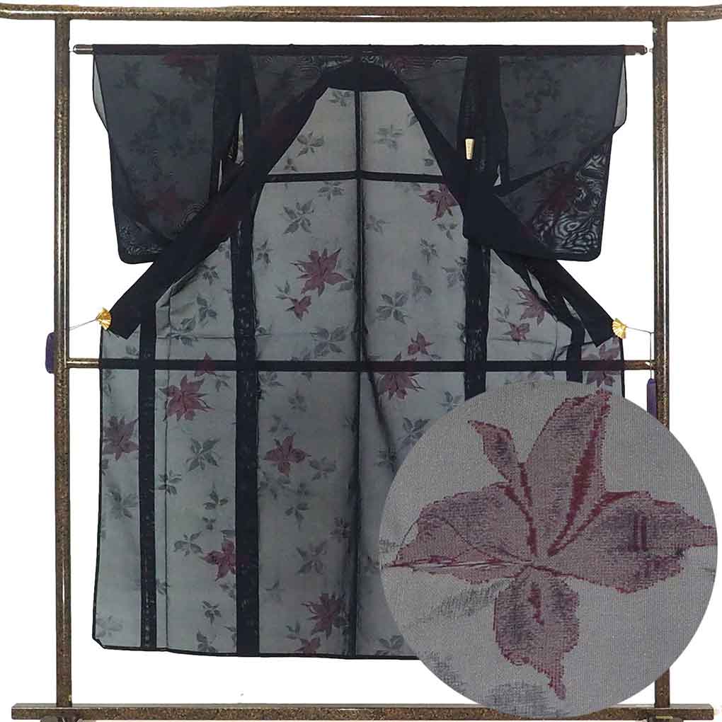 リサイクル 小紋 着物 身丈151cm 裄63cm 前幅25cm 後幅28.5cm 袖丈55cm 袖幅32.5cm レディース 花柄 裄Mサイズ 夏用 正絹（シルク）紺地 美品 リサイクル リメイク リユース【ランクA】