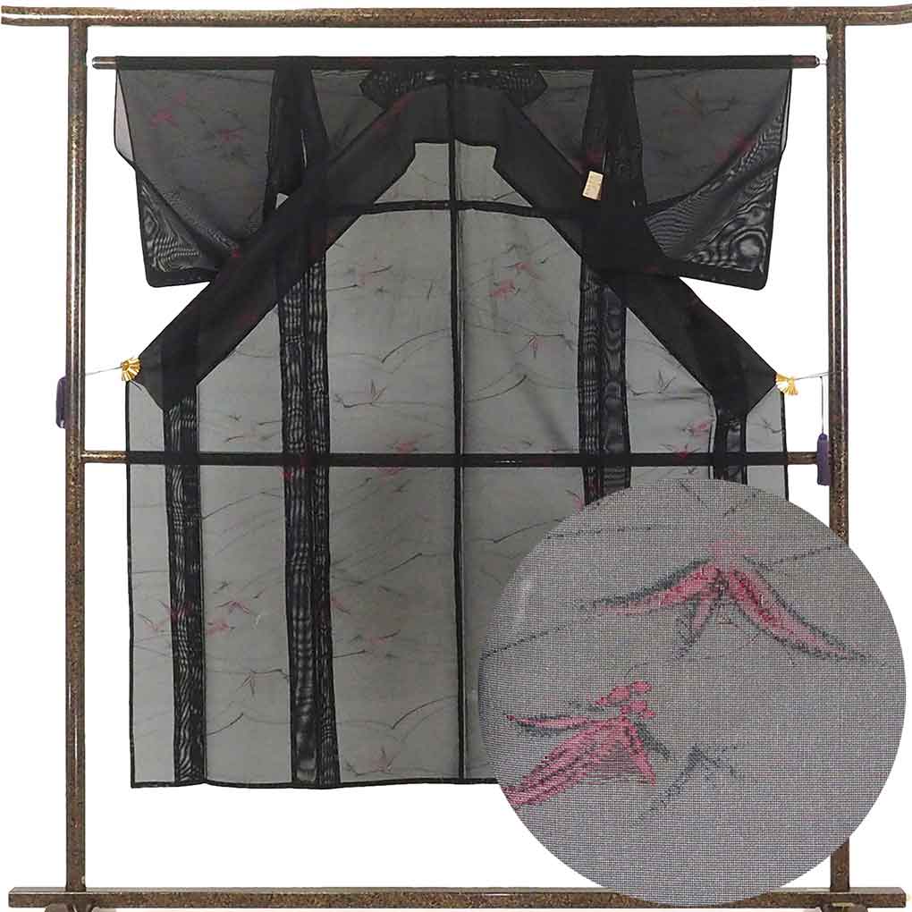 リサイクル 小紋 着物 身丈144cm 裄63cm 前幅23cm 後幅29cm 袖丈46cm 袖幅32.5cm レディース 抽象柄 裄Mサイズ 夏用 正絹（シルク）黒地 美品 リサイクル リメイク リユース【ランクA】