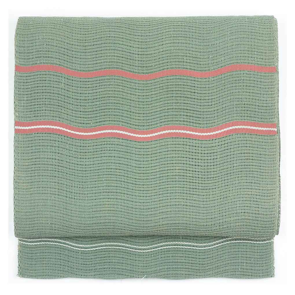 リサイクル 名古屋帯 幅30.5cm 長さ346cm レディース 連続模様 夏用 正絹（シルク）緑地 やや難 リサイクル リメイク リユース【ランクB】