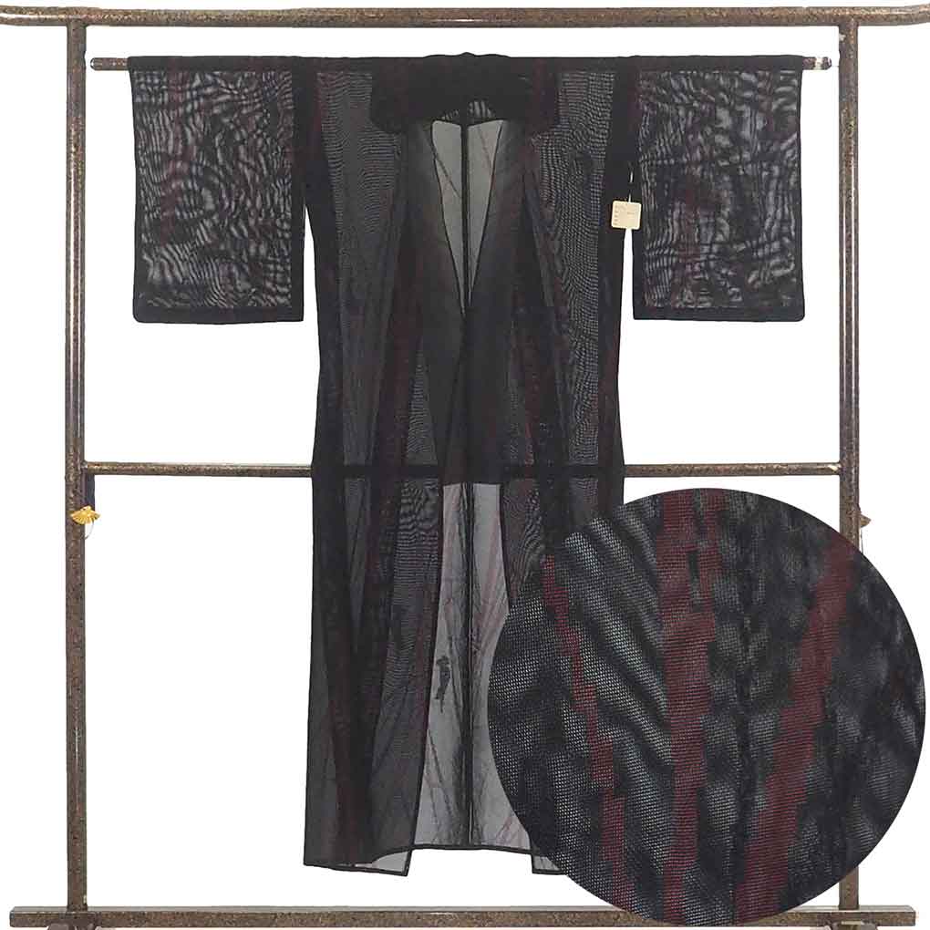 小紋 リサイクル着物 身丈146cm 裄62cm 前幅23cm 後幅28.5cm 袖丈49cm 袖幅32cm レディース 抽象柄 裄Sサイズ 夏用 正絹（シルク）ブラック 美品 リメイク リユース【ランクA】