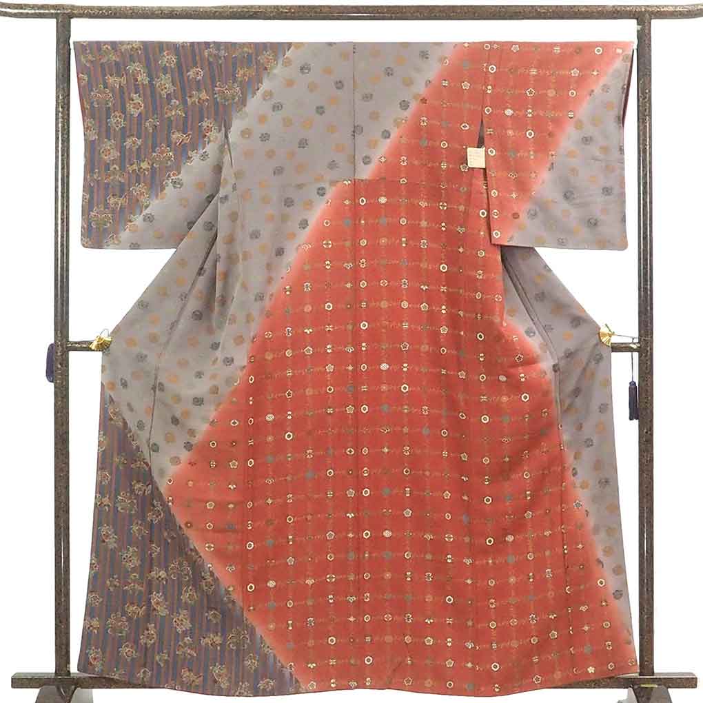 訪問着 リサイクル着物 身丈161cm 裄67cm 前幅24.5cm 後幅29cm 袖丈52cm 袖幅34.5cm レディース 袷 ぼかし 裄長 裄Lサイズ 秋冬春用 正絹（シルク）グレー やや難 リメイク リユース【ランクB】