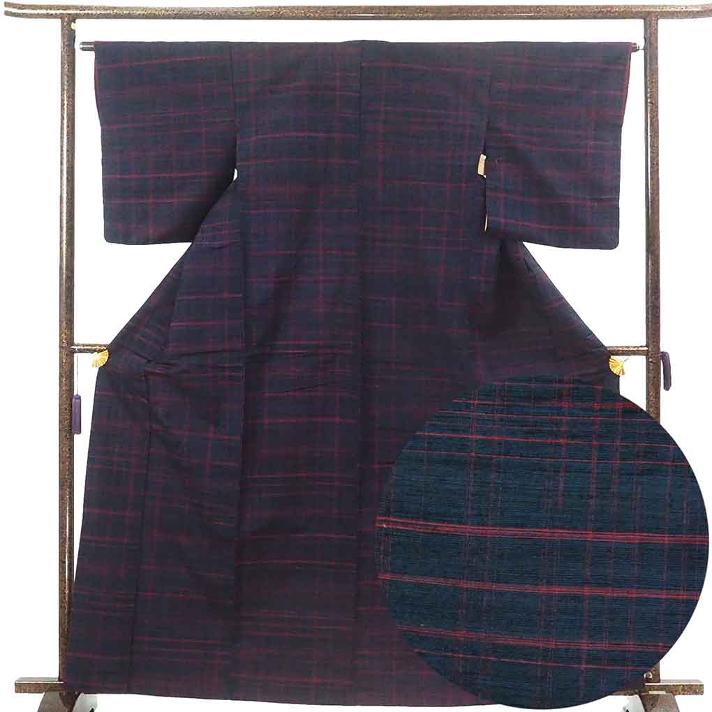 小紋 濾す 身丈160cm 裄丈65cm M 袷 前田仁仙 背抜き 落款 段縞 