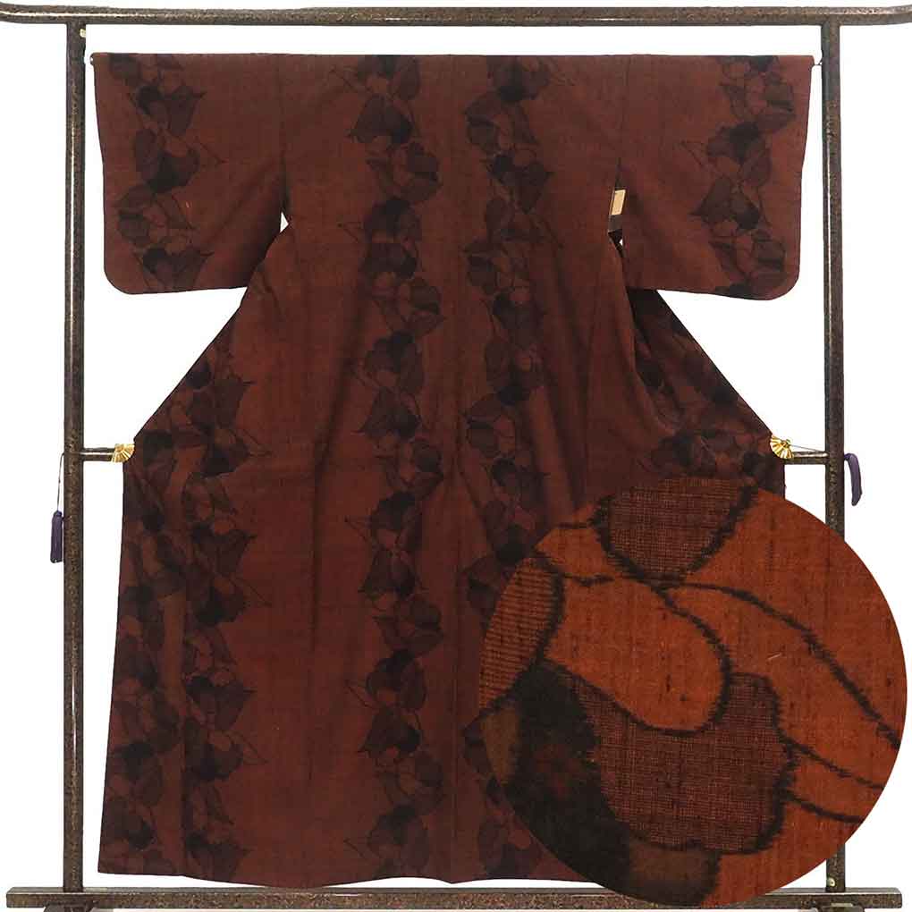 紬 リサイクル着物 身丈158cm 裄67cm 前幅24cm 後幅30cm 袖丈47cm 袖幅34cm レディース 袷 花柄 裄長 裄Lサイズ 秋冬春用 正絹（シルク）ブラウン 美品 リメイク リユース【ランクA】