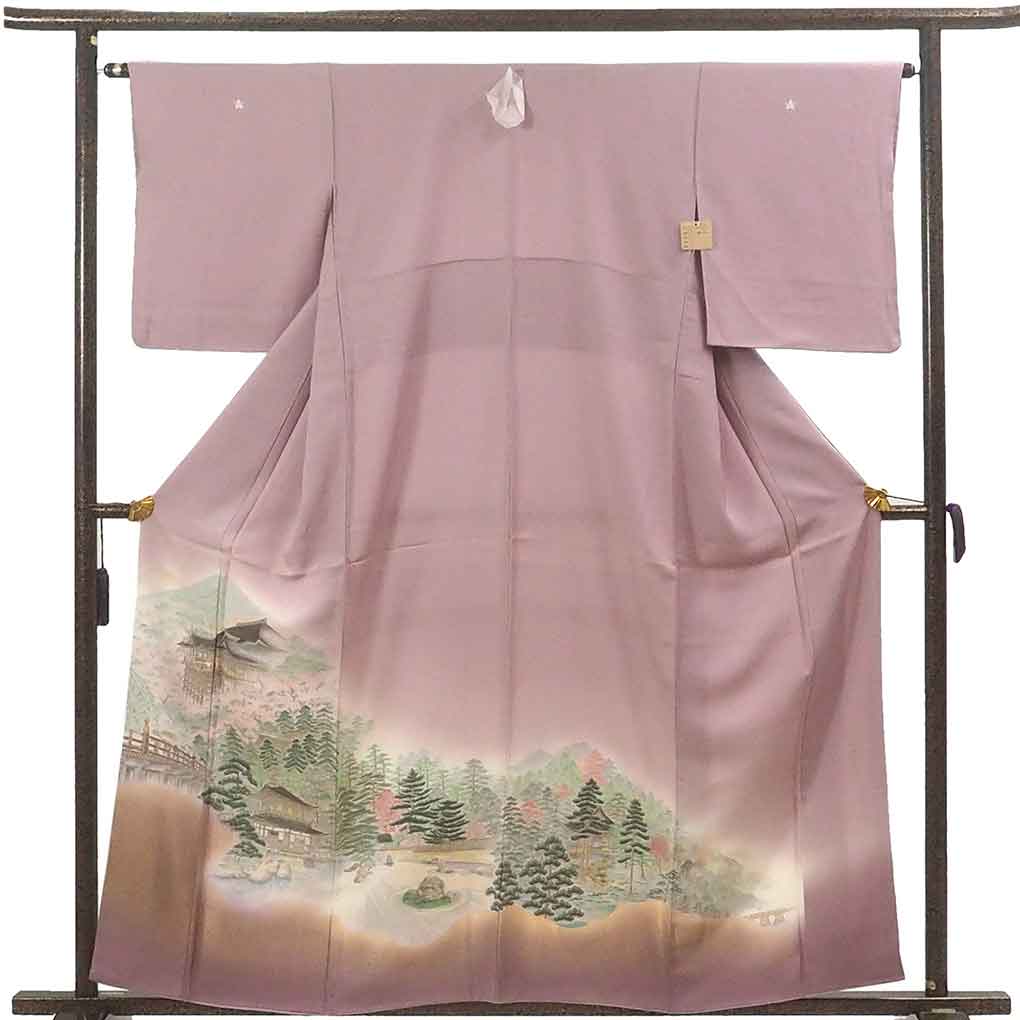 色留袖 リサイクル着物 身丈158cm 裄64cm 前幅24cm 後幅30cm 袖丈49cm 袖幅33cm レディース 袷 縫取り 裄Mサイズ 秋冬春用 正絹（シルク）ピンク 美品 リメイク リユース【ランクA】