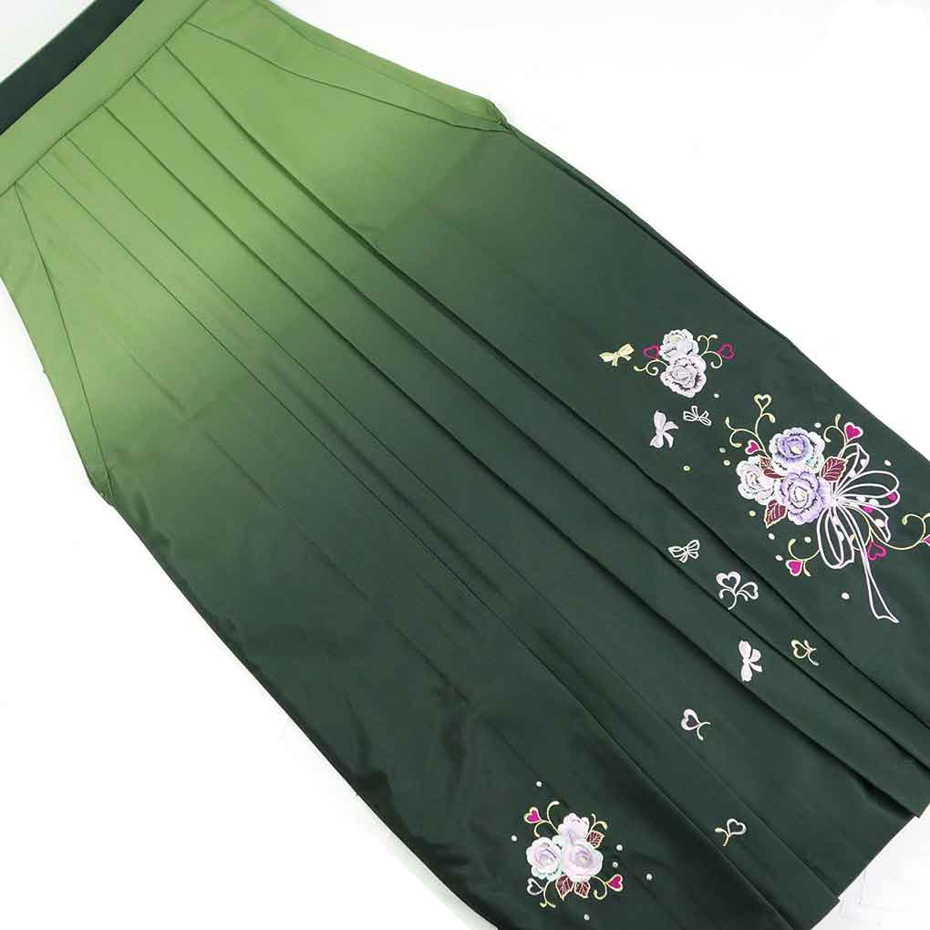 袴 リサイクル着物 紐下95cm レディース 桜 ポリエステル グリーン 美品 リメイク リユース【ランクA】