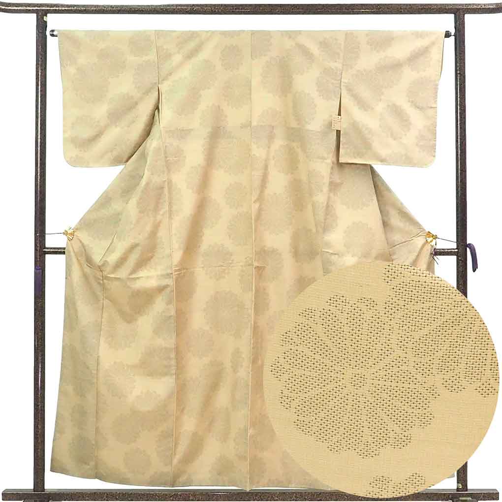 紬 リサイクル着物 身丈158cm 裄65cm 前幅26cm 後幅32cm 袖丈49cm 袖幅32.5cm レディース 袷 花柄 裄Mサイズ 秋冬春用 正絹（シルク）ブラウン 美品 リメイク リユース【ランクA】