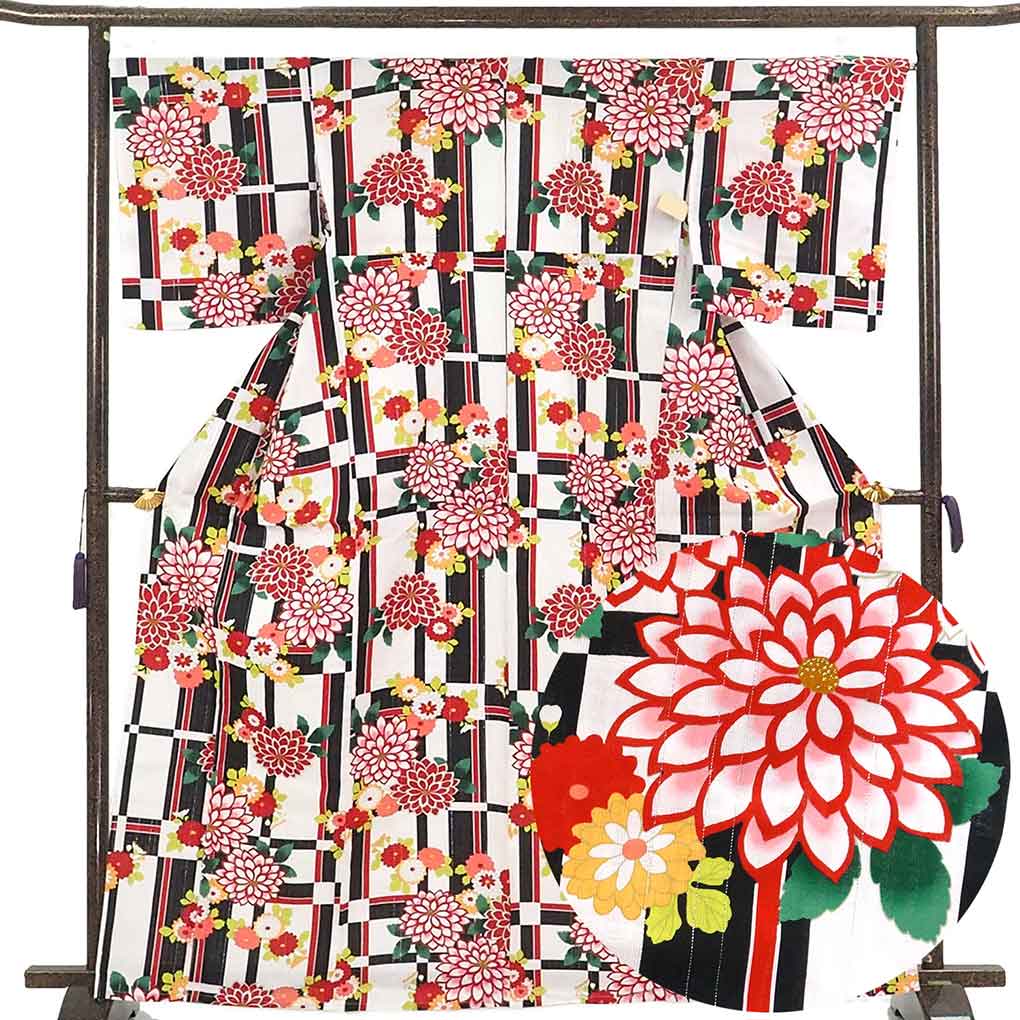 浴衣 リサイクル着物 身丈166cm 裄68cm 前幅24.5cm 後幅31cm 袖丈49cm 袖幅34cm レディース 花柄 裄長 裄Lサイズ 夏用 木綿 ホワイト トールサイズ 未使用品 リメイク リユース【ランクS】