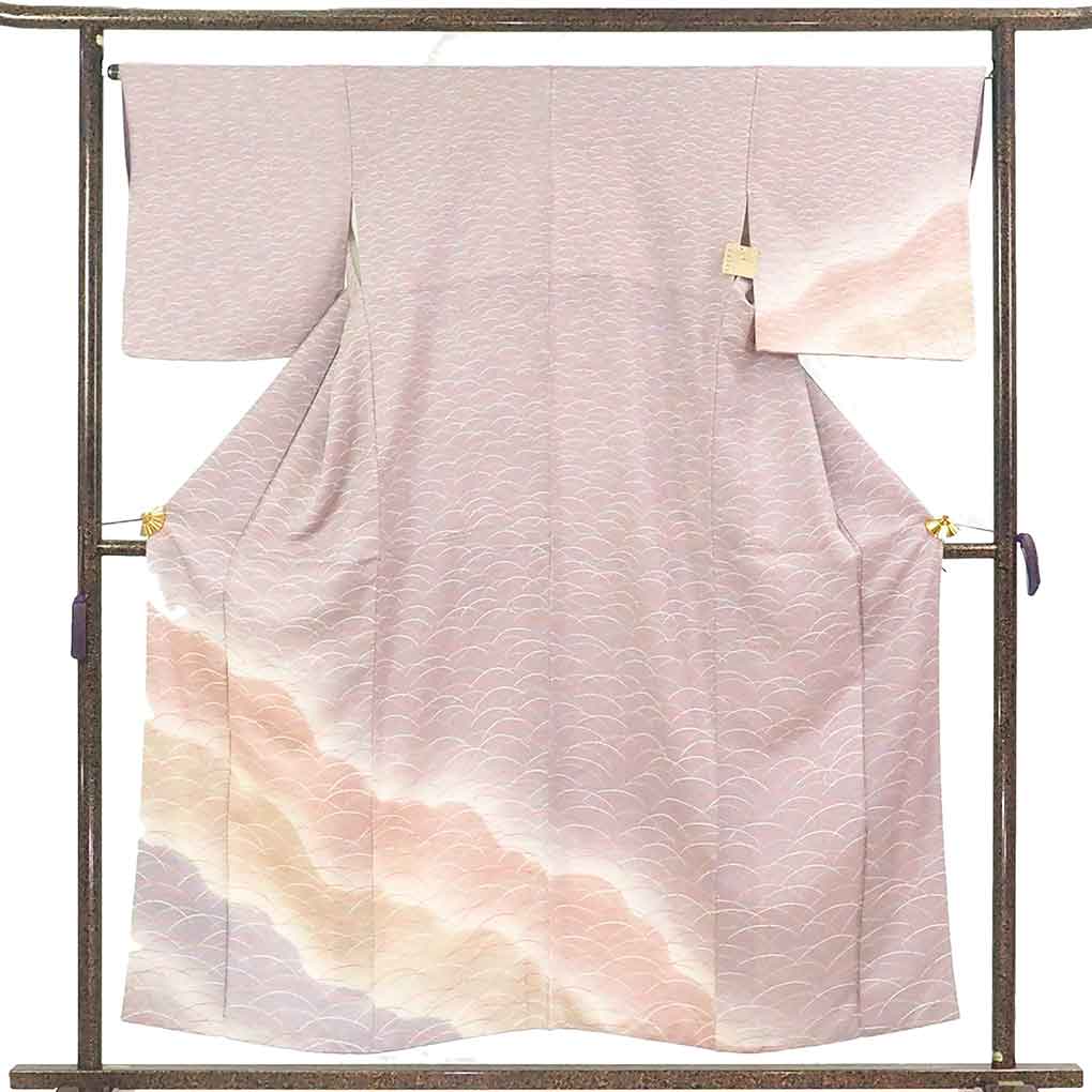 訪問着 リサイクル着物 身丈155cm 裄67cm 前幅23.5cm 後幅29.5cm 袖丈46cm 袖幅34cm レディース 袷 露芝 裄長 裄Lサイズ 秋冬春用 正絹（シルク）パープル 美品 リメイク リユース【ランクA】