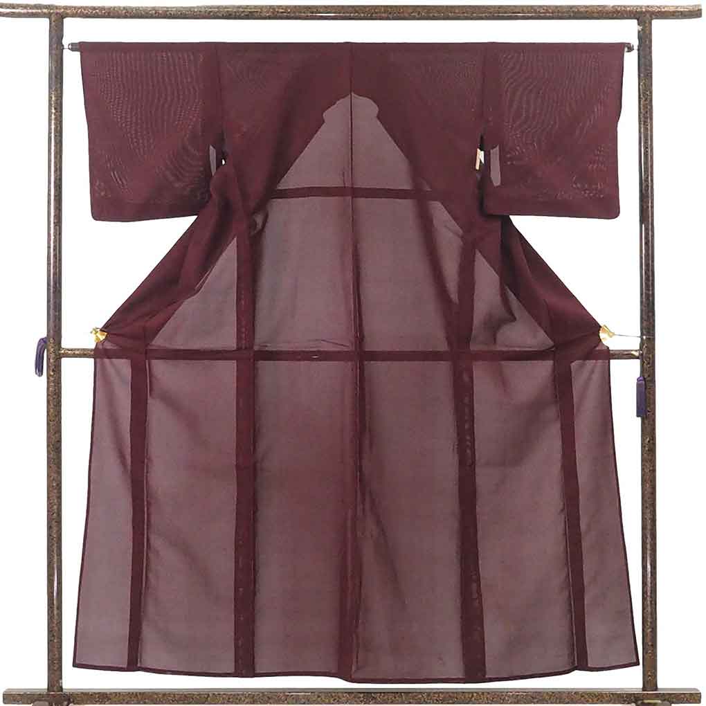 色無地 リサイクル着物 身丈158cm 裄65cm 前幅26.5cm 後幅30.5cm 袖丈45cm 袖幅32.5cm レディース 無地 裄Mサイズ 夏用 正絹（シルク）パープル やや難 リメイク リユース【ランクB】