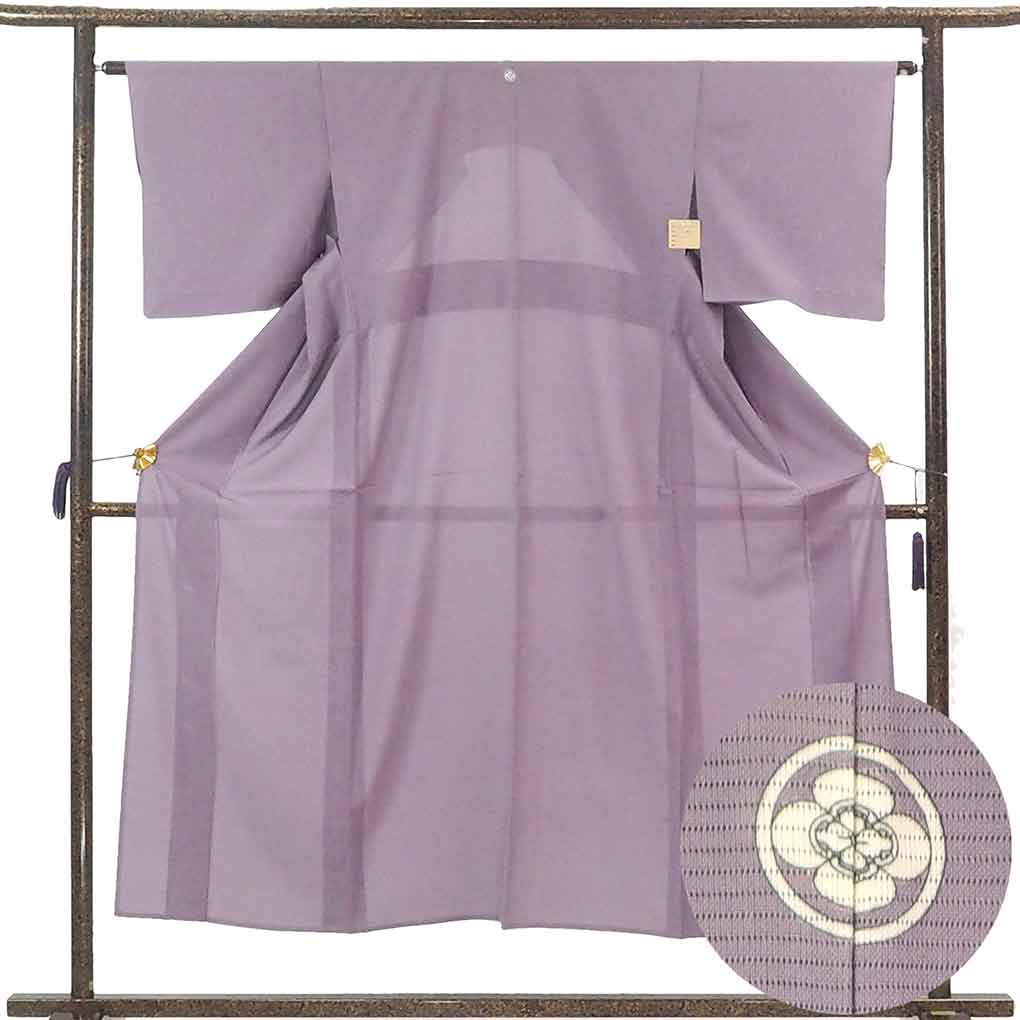 色無地 リサイクル着物 身丈150cm 裄64cm 前幅24cm 後幅31cm 袖丈44cm 袖幅32cm レディース 無地 裄Mサイズ 夏用 正絹（シルク）パープル 美品 リメイク リユース【ランクA】
