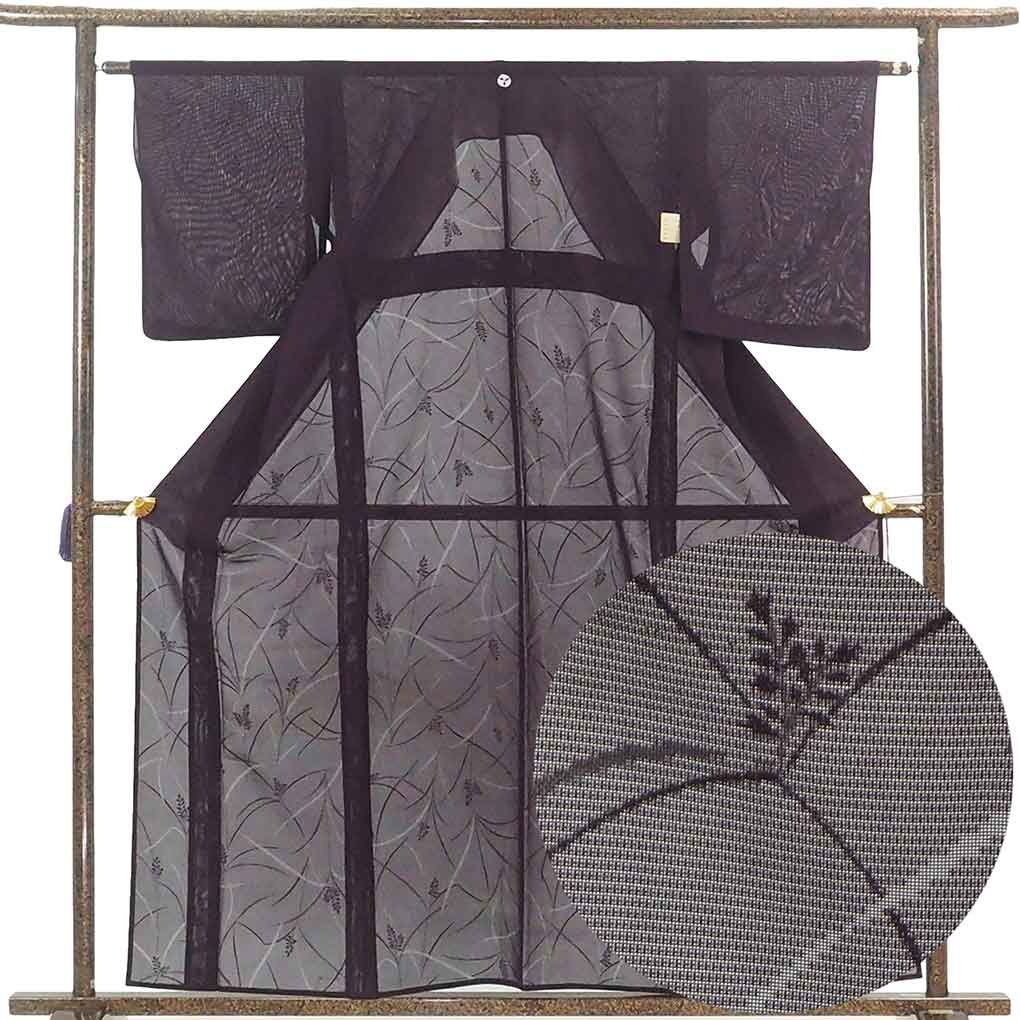 色無地 リサイクル着物 身丈160cm 裄63cm 前幅25cm 後幅31cm 袖丈49cm 袖幅32cm レディース 無地 裄Mサイズ 夏用 正絹（シルク）パープル やや難 リメイク リユース【ランクB】