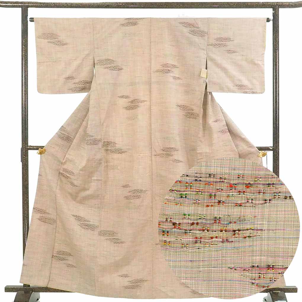 紬 リサイクル着物 身丈164cm 裄64cm 前幅28.5cm 後幅32.5cm 袖丈45cm 袖幅32cm レディース 袷 連続模様 裄Mサイズ 秋冬春用 正絹（シルク）ブラウン トールサイズ 美品 リメイク リユース【ランクA】
