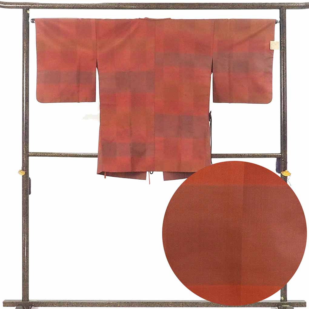 コート リサイクル着物 コート丈85cm 裄65cm 袖丈47cm 袖幅33cm レディース 袷 横段柄 裄Mサイズ 秋冬春用 正絹（シルク）ブラウン 美品 リメイク リユース【ランクA】