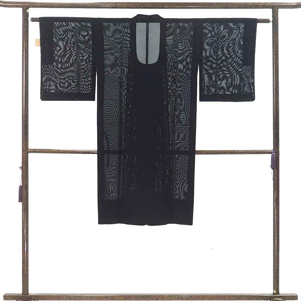 コート リサイクル着物 コート丈114cm 裄62cm 袖丈47cm 袖幅32cm レディース 縞 裄Sサイズ 夏用 正絹（シルク）ネイビー 未使用品 リメイク リユース【ランクS】