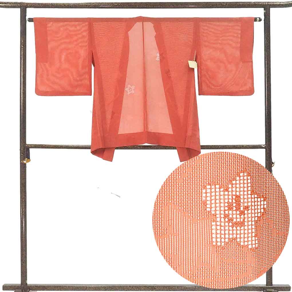 羽織 リサイクル着物 羽織丈77cm 裄64cm 袖丈47cm 袖幅33.5cm レディース 紅葉 裄Mサイズ 夏用 正絹（シルク）ピンク 美品 リメイク リユース【ランクA】