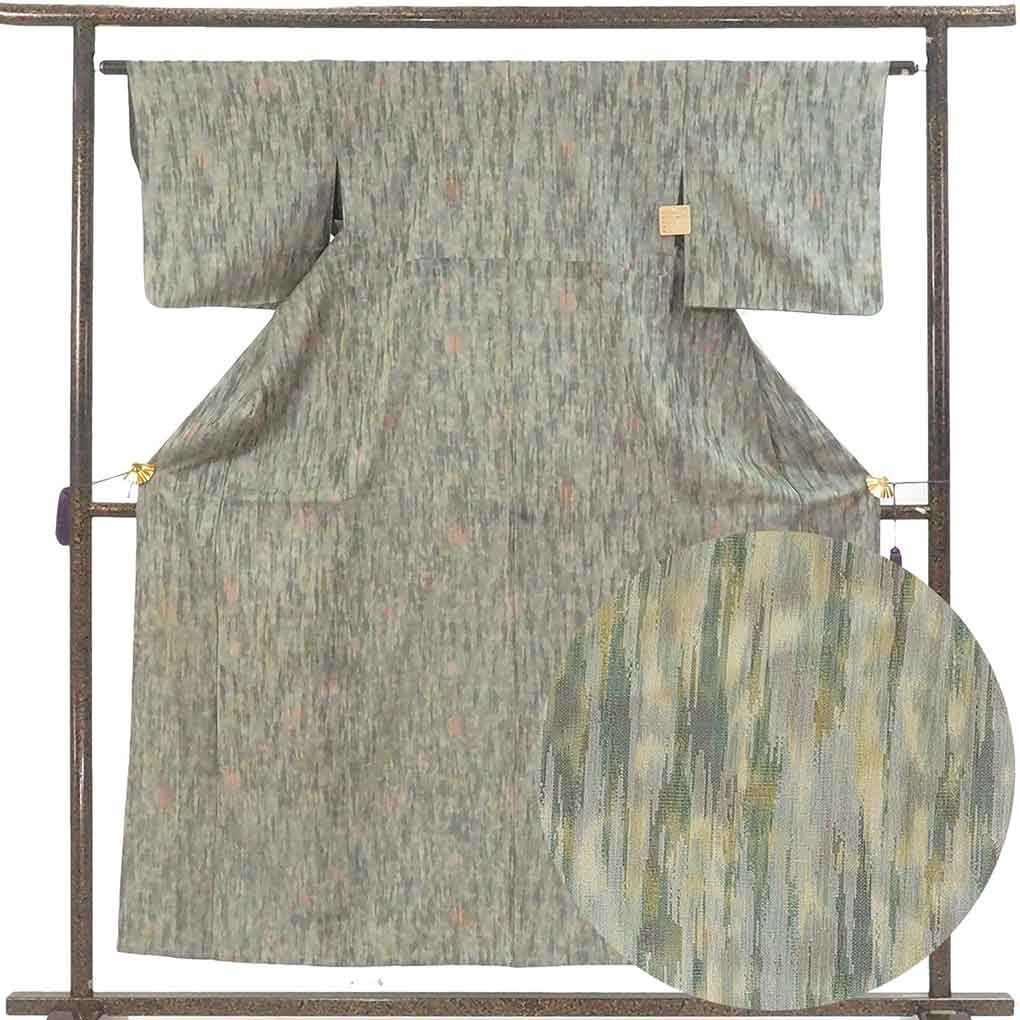 紬 リサイクル着物 身丈155cm 裄62cm 前幅23cm 後幅29cm 袖丈45cm 袖幅32cm レディース 単衣 ぼかし 裄Sサイズ 初夏・初秋用 正絹（シルク）グレー やや難 リメイク リユース【ランクB】