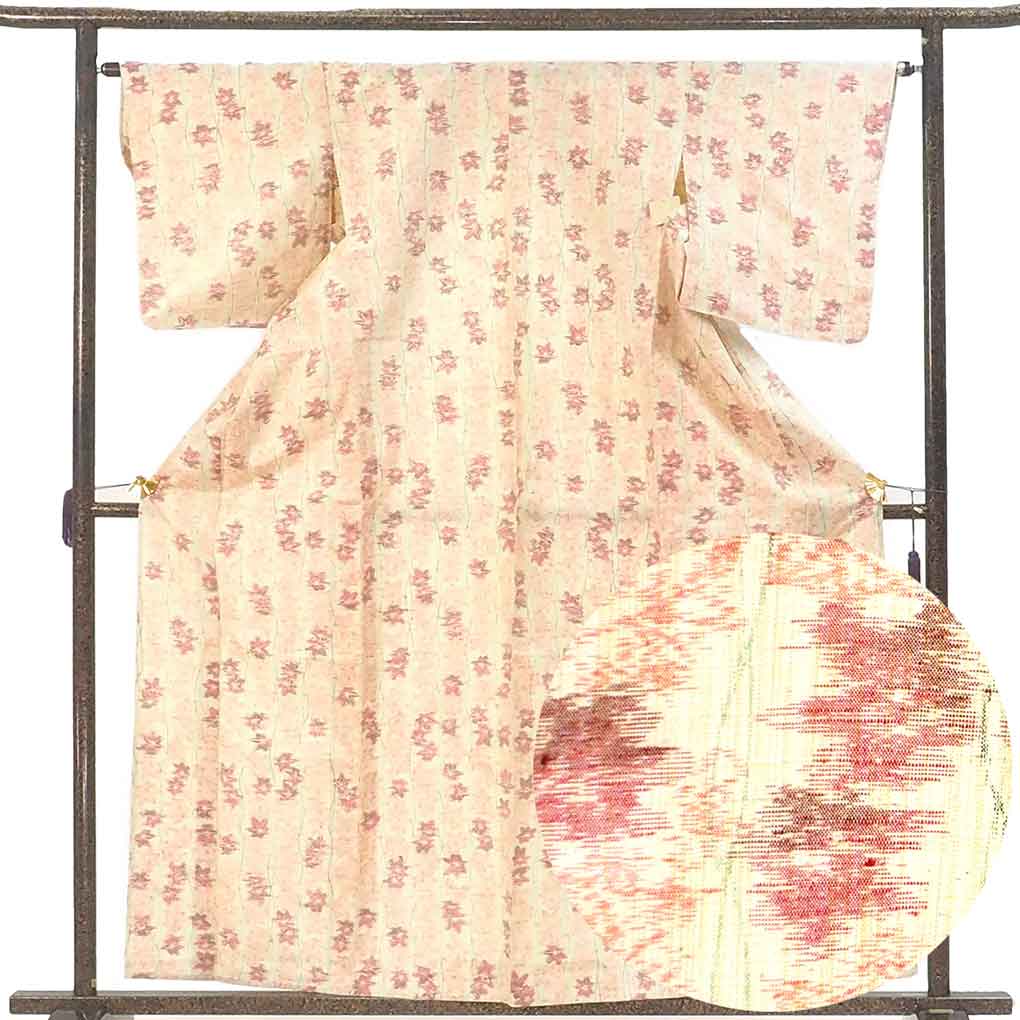 紬 リサイクル着物 身丈162cm 裄64cm 前幅25cm 後幅29cm 袖丈49cm 袖幅33cm レディース 単衣 紅葉 裄Mサイズ 初夏・初秋用 正絹（シルク）ブラウン 美品 リメイク リユース【ランクA】