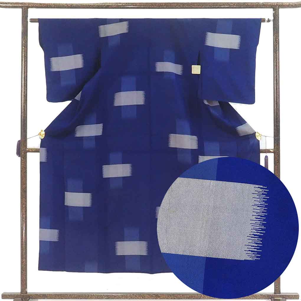 小紋 リサイクル着物 身丈150cm 裄62cm 前幅23.5cm 後幅29cm 袖丈51cm 袖幅32.5cm レディース 単衣 連続模様 裄Sサイズ 初夏・初秋用 正絹（シルク）ネイビー やや難 リメイク リユース【ランクB】