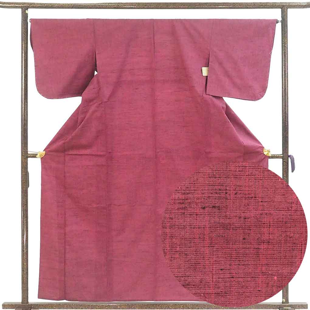 紬 リサイクル着物 身丈160cm 裄66cm 前幅24cm 後幅28cm 袖丈48cm 袖幅33cm レディース 単衣 無地 裄長 裄M-Lサイズ 初夏・初秋用 正絹（シルク）パープル 未使用品 リメイク リユース【ランクS】