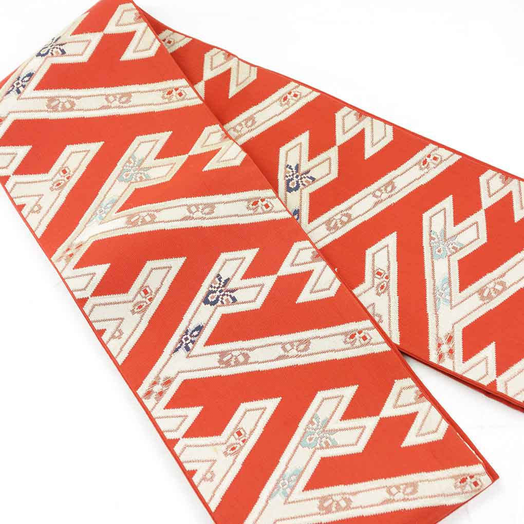 兵児帯 リサイクル帯 幅15cm 長さ342cm レディース 紗綾形 年中着用可 正絹（シルク）レッド 美品 リメイク リユース【ランクA】