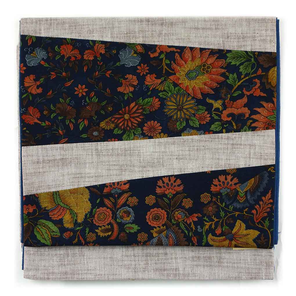 京袋帯 リサイクル帯 幅31cm 長さ348cm レディース 切り嵌め 秋冬春用 木綿 グレー 未使用品 リメイク リユース【ランクS】