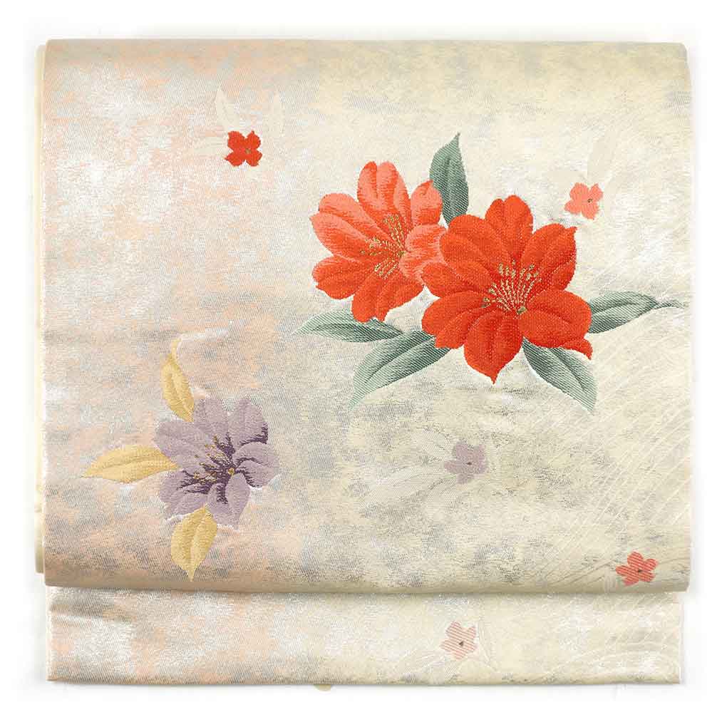 8月26日新入荷 【美品 長尺】麻 名古屋帯 正藍 菊