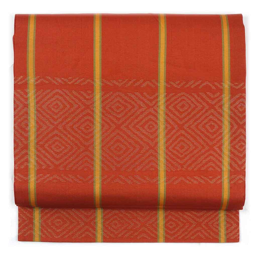 名古屋帯 リサイクル帯 幅31cm 長さ360cm レディース 連続模様 夏用 正絹（シルク）ブラウン 美品 リメイク リユース【ランクA】