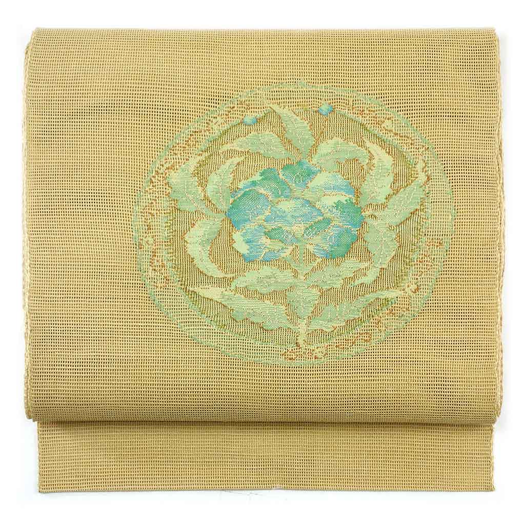 名古屋帯 リサイクル帯 幅31cm 長さ351cm レディース 花柄 夏用 正絹（シルク）ブラウン 美品 リメイク リユース【ランクA】