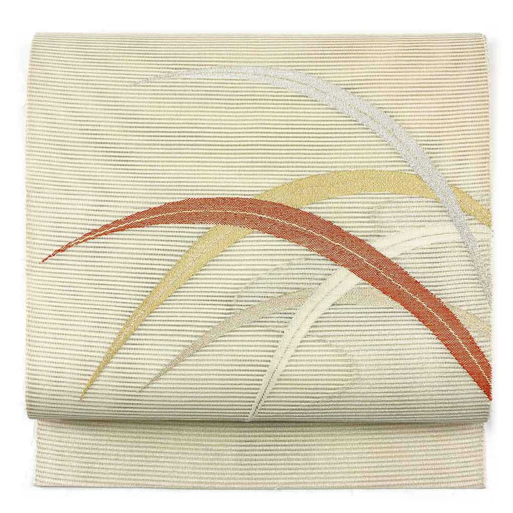 名古屋帯 リサイクル帯 幅30.5cm 長さ353cm レディース 露芝 夏用 正絹（シルク）ホワイト 美品 リメイク リユース【ランクA】